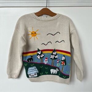 Vintage Arpillera Colorful Unique Landscape Sweater